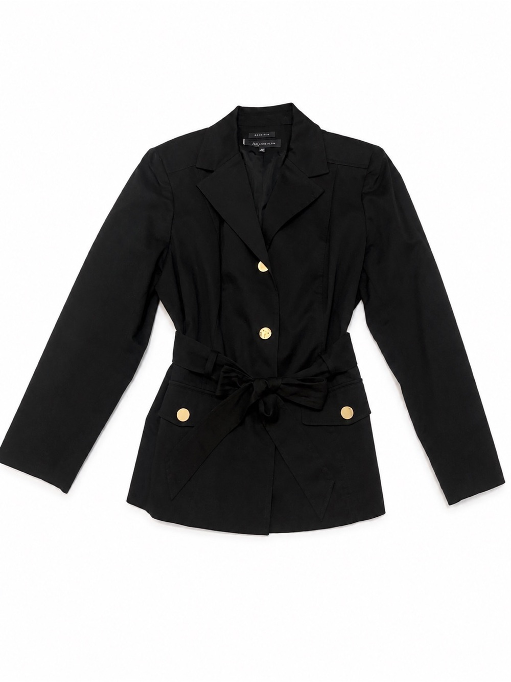 Ann Klein 16W Black Stretch Skirt Suit Career Jacket Pencil Skirt Cotton Blend - Picture 4 of 7